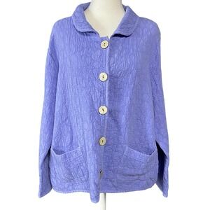 Habitat Jacket Womens XL Purple‎ Textured Button Front Cotton Made USA Pockets